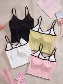 4 件套性感吊带背心，夏季，露背固定罩杯，新款修身短款吊带背心，可调节肩带，甜美风格 - 彩色 - 查看 2