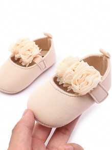 1 Pair Girl's Flower Decor Strap Casual & Comfortable Infant Toddler Shoes, Suitable For Spring/Autumn - Apricot - View 7