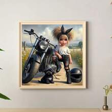 5D Motorcycle & Girl Diamond Painting Kit, Round Acrylic Diamonds, DIY Art & Craft Set, No Frame, Suitable For Home Office Wall Decor, Ideal Birthday Gift And Christmas Holiday Gift - Multicolor - View 4