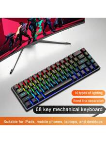 Clavier mécanique filaire K68 avec 10 types d'éclairage coloré, compatible pour le jeu et le bureau avec les systèmes Microsoft Windows et Apple iOS
