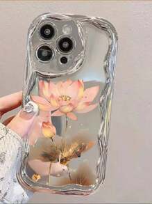 电镀高端奶油波浪边电镀银植物莲花涂装防震手机壳保护套兼容 16/16 Pro/16 Plus/16 Pro Max/15 Pro Max/11 Pro/12 Pro Max/14 XR/7/8，涂装兼容 15 Pro Max、Apple 13 手机壳、14 Apple 11 软壳、P12 防震 XS 奶油波浪边新款涂装 TPU 防震软手机壳防水防摔防刮