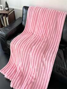 1pc Chunky Striped Plush Blanket, Wide Striped Faux Rabbit Fur, Milk Fleece, Flannel Throw Blanket For Leisure Nap, Office Siesta Lap Blanket