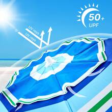Outdoor Umbrella - Sun Protection, Rain Resistant, Windproof With Manual Open-Close Feature - Ideal For Beach, Camping, And Picnics - Blue and White - View 4