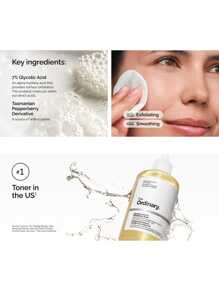 The Ordinary The Ordinary Glycolic Acid 7% Exfoliating Toner 240ml(Exfoliante,Antienvejecimiento, hidratación, control de aceite, poros meticulosos, blanqueamiento, reparación calmante