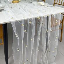 1 pieza Camino de mesa bordado con margaritas, mantel de encaje sencillo, decoración bordada con margaritas y verdor en estilo rústico y elegante, adecuado para bodas, reuniones familiares, fiestas de cumpleaños y decoración textil DIY