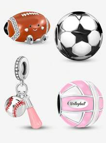 1 pieza Dije de cuentas con estrella de cinco puntas brillante y de fútbol, accesorio de moda adecuado para pulseras DIY de joyería para mujeres - Plateado - Ver 7