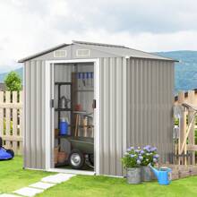 ERGOMASTER 6FT X4FT Outdoor Storage Shed Galvanized Steel Shed With Lockable Sliding Door