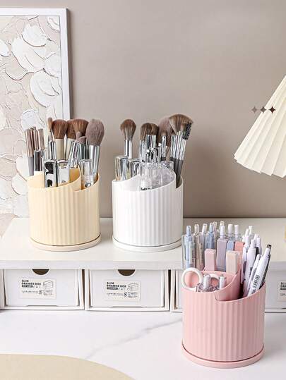 Rotating Desk Pen Holder Makeup Organizer Box, Storage Container For Kids, Students, Dorm