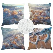 4pcs, Outdoor Twill Waterproof PillowcaseCoastal Ocean Theme Pillowcases - Beach Seashell And Coral