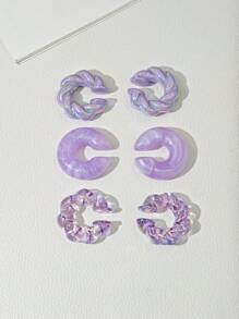 Set de 8 pares de aretes de clip en C de cuentas acrílicas de estilo simple y vibrante con tema de dopamina, regalo para mujeres para usar a diario o en fiestas