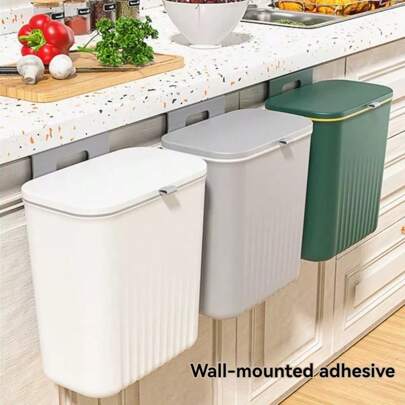 Wall-Mounted Trash Can, Bathroom & Kitchen Hanging Garbage Can With Lid, Slim Narrow Trash Bin