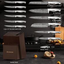 14 Piece Kitchen Knife Set With Block And Built-In Sharpener,  Full Tang Knives Sets German Stainless Steel, Dishwasher Safe Silver