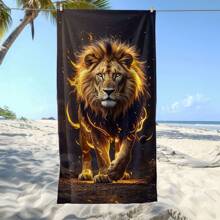 1 pièce Extra grande, légère, en microfibre, séchage rapide, serviette de plage anti-sable avec imprimé lion majestueux en flamme - idéale pour la plage, la piscine, le camping et les voyages, entretien facile, vacances d'été, décoration de salle de bain, accessoires de plage