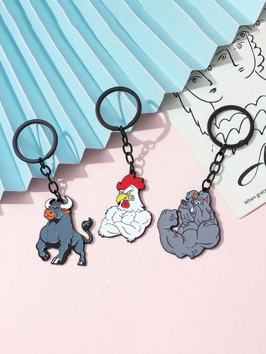 1 件锌合金卡通超级反派小鸡钥匙扣，可爱包包钥匙圈，小狗，钥匙扣礼物 - 彩色 - 查看 1