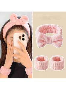 Facial Hair Band Wrist Strap Three Pieces Set Of Water Absorption And Moisture Proof Hair Band Head Band Women's New Hair Cleansing Device