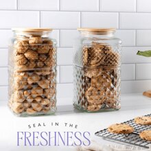 Large Glass Biscuit Jar - D Rative Kitchen Utensil Organizer Jar, Vintage Glass Container For Storing Sugar And Flour, With Bamboo Airtight Lid - Capacity 110 Oz-1 Pack - 透明 - 查看 4