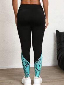 女式撞色印花休闲运动紧身裤 - 彩色 - 查看 3