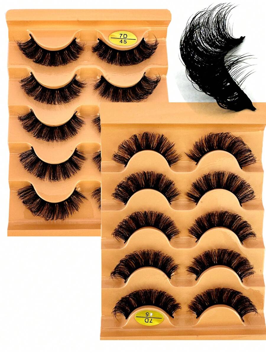 HBZGTLAD NEW 2 Box 10 Pairs Pairs Cat Eye Lashes Fluffy Faux Mink Lashes 8D Wispy Lashes Pack Dramatic Long Thick Volume Eyelashes False Eyelas - 7D-45 - 查看 1