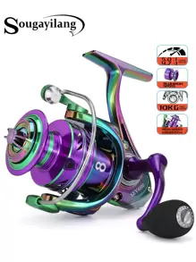 SOUGAYILANG 旋转式渔线轮 1000-5000 系列，高速旋转式渔线轮，齿轮比 5.0:1/4.7:1，旋入式手柄，轻便顺滑渔线轮，淡水咸水，适合旅行礼物度假鲈鱼鳟鱼垂钓 - 彩色 - 查看 2