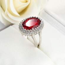 1pc Elegant Red Cubic Zirconia Oval Ring For Women, Wedding Jewelry Gift, Sparkling Jewelry For 2025 Wedding Season
