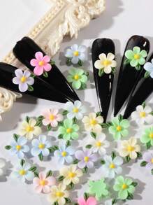 50Pcs 3D Five-Petal Flower Nail Charms Mixed Colors Spring Summer Flower Leaf Nail Art Resin Nail Supplies Y2K Nails Design For Girl Women DIY Craft Accessories Wedding