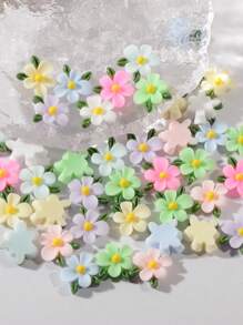 50Pcs 3D Five-Petal Flower Nail Charms Mixed Colors Spring Summer Flower Leaf Nail Art Resin Nail Supplies Y2K Nails Design For Girl Women DIY Craft Accessories Wedding