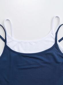 Conjunto de 2 piezas para adolescentes, top de tirantes y pantalones con bloqueo de color de estilo europeo y americano, conjunto ligero para niñas / ropa a juego de hermanas dulces