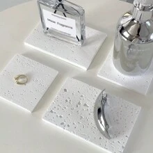 1pc Nordic Style White Minimalist Asymmetrical Gypsum Decorative Plate, Jewelry Holder, Home Decor Small Tray