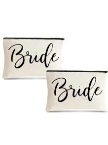 新娘印花拉链化妆包、单身派对婚礼旅行洗漱用品收纳包、便携式化妆包、多功能包、旅行化妆包、字母图案拉链收纳包、拉链手提包、时尚多功能化妆包、妈妈化妆包、情人节礼物、女士有趣字母图案印花礼物、女士化妆包、可爱生日友谊礼物、送给最好朋友的礼物、新娘纪念品化妆包化妆收纳盒化妆收纳 - 白色 - 查看 16