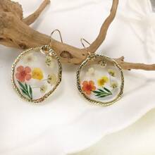 1 para boho żywicy liści i suszonych kwiatów asymetrycznych wiszących kolczyków, odpowiednie na damskie przyjęcie świąteczne, codzienne, wakacyjne - nieregularny - Zobacz 10