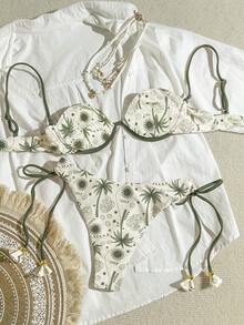 Bikinx 女士钢圈节日印花比基尼流苏系带泳衣套装