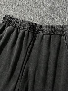 Pantalones cortos casuales de verano para hombres con estampado de copos de nieve - Negro - Ver 4