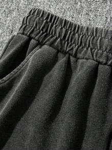 Pantalones cortos casuales de verano para hombres con estampado de copos de nieve - Negro - Ver 5