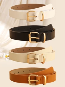 (4 Stück/Set) Quadratische Schnalle Retro Elegante PU Leder Gürtel, vielseitig & minimalistischer Stil Damen Taillengürtel Sommer, Schule Herbst, Herbst, Halloween