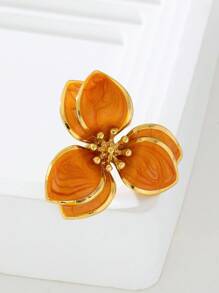 1 件度假风格甜美可爱珐琅花朵女士订婚戒指，适合约会佩戴，订婚礼物 - 橘色 - 查看 3