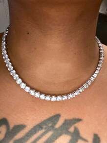 MDFUN 18K镀金6毫米立方氧化锆网球项链，女士圆形切割立方氧化锆网球链，男士加粗长项链 - 金色 - 查看 6