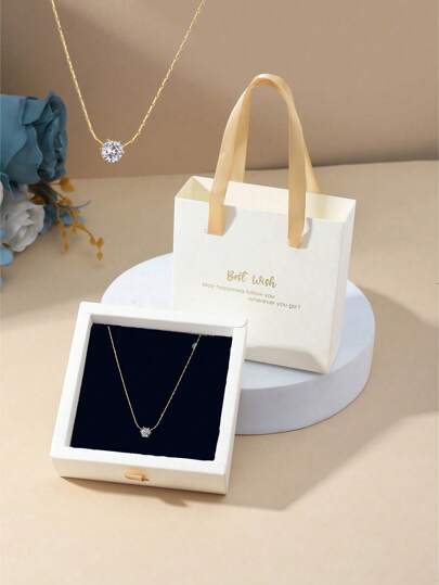 قلادة زركونيا فاخرة ذات 6 شذرات لسيدات، تأتي مع علبة هدية رقيقة (بطانة من الإسفنج الأسود أو الرمادي عشوائية)