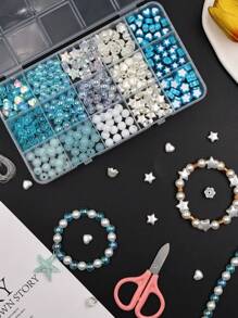 DIY Bracelet Making Kit, Decorative Beads In Blue Ocean Theme, High-End Elegant Bracelet Materials, Various Shaped Beads For Custom DIY, Includes Scissors And String, Boxed And Dust-Proof For Easy Storage,Back To School,School Supplies