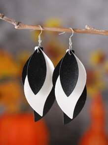 1 Pair Boho Layered Teardrop & Diamond Shape Faux Leather Leopard Print Dangle Earrings, Leaf Design Personalized Fashionable Earrings, Gift For Women