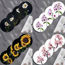 4pcs Colorful Floral Round Coasters, Colorful Printed Heat Insulation Mats, Vivid Butterfly Pattern Decor Coasters, Non-Slip Table Mats, Kitchen Supplies, Car Coasters, An Ideal Gift For Flower Lovers