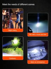 1pc Strong Light LED Headlamp Outdoor Fishing Headlight, USB Rechargeable Head Lamp Built-In Battery Camping Running Lantern - White Light - View 4