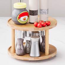 1Pc 2 Tier Slouchy Susan Organizer, Bamboo Rotating Spice Rack, Spice Holder For Inside Cabinet, Pantry, Kitchen, Countertop