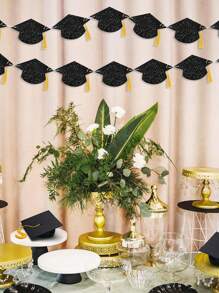 1 pieza Bandera decorativa para graduación 2025 con brillo, Felicitaciones Graduado, con borla, bandera de felicitaciones para fiesta de graduación universitaria