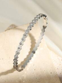 1入精美不銹鋼圓形金色鍍帶嵌鑽石手環，抗褪色無過敏簡約手鍊適用於女性 - 手鐲 - 查看 20