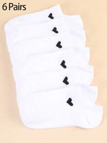 6 Pairs Women Solid Color Versatile Heart & Print Casual Hidden Socks - Multicolor - View 3