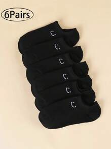 6 Pairs Women Solid Color Versatile Heart & Print Casual Hidden Socks - Multicolor - View 5
