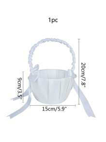 1 pieza Elegante cesta de flores de boda con perlas y asa - Colección moderna de satén blanco de poliéster con lazo, para celebraciones y fiestas al aire libre, suministros para ceremonias de boda