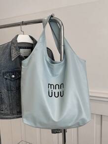 2025 新款女士休闲大容量手提包，时尚通勤/上学单肩包/水桶包 - 藍色 - 查看 2