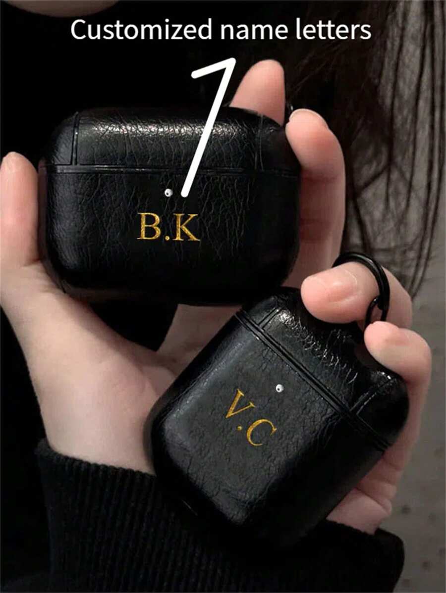 [Personalizado] Estuche personalizado de lujo para auriculares con letra de nombre personalizada en oro, de piel sintética y TPU, compatible con 1 2 3 Pro 2, con llavero - Multicolor - Ver 1