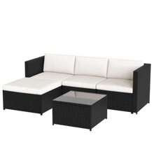 Flieks Garden Corner Sofa Rattan Garden Furniture Patio Set Garden Entertaining Set Garden Rattan Furniture Lounge Set - Black - View 9